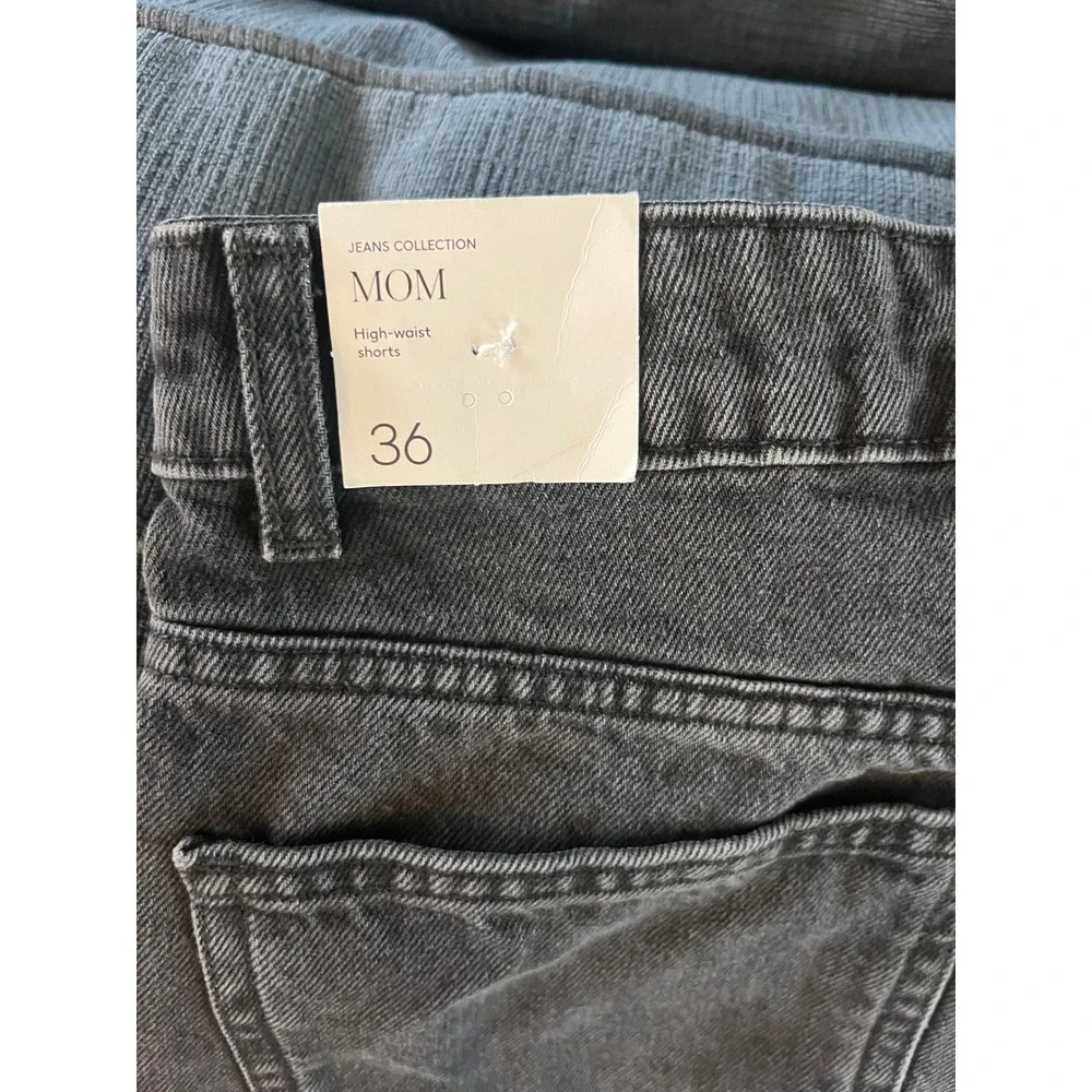 Mango MNG Mom80 High Waist Denim Shorts Washed Black Cotton Size 4 36 Summer - Picture 5 of 6